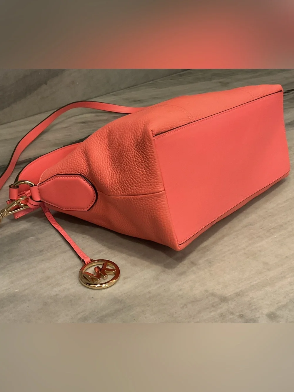 Michael Kors Coral Pebbled Leather Shoulder Bag with Gold Hardware